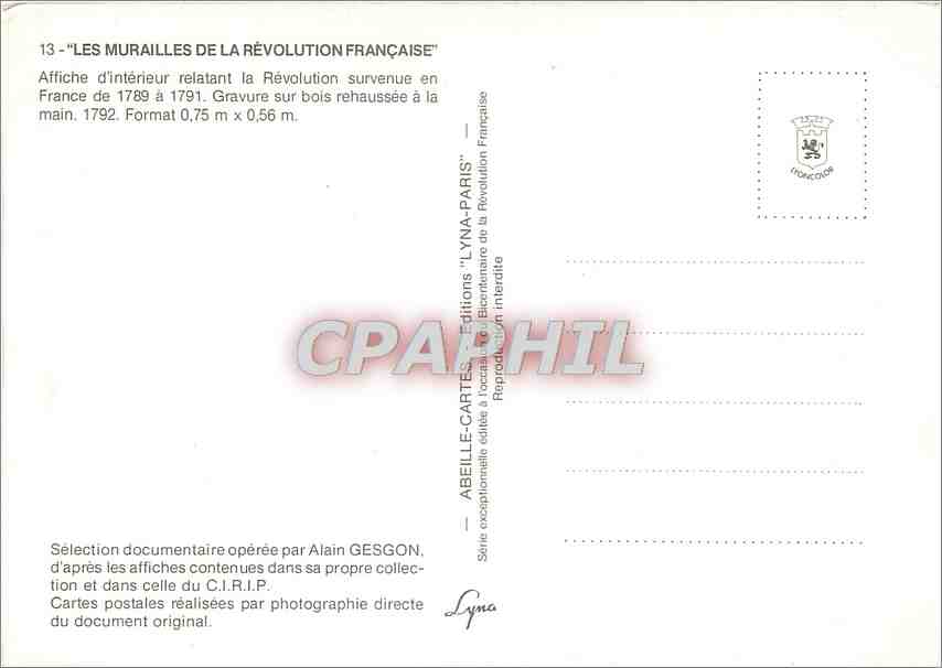 CPM Les Murailles de la Revolution Francaise  — Verso