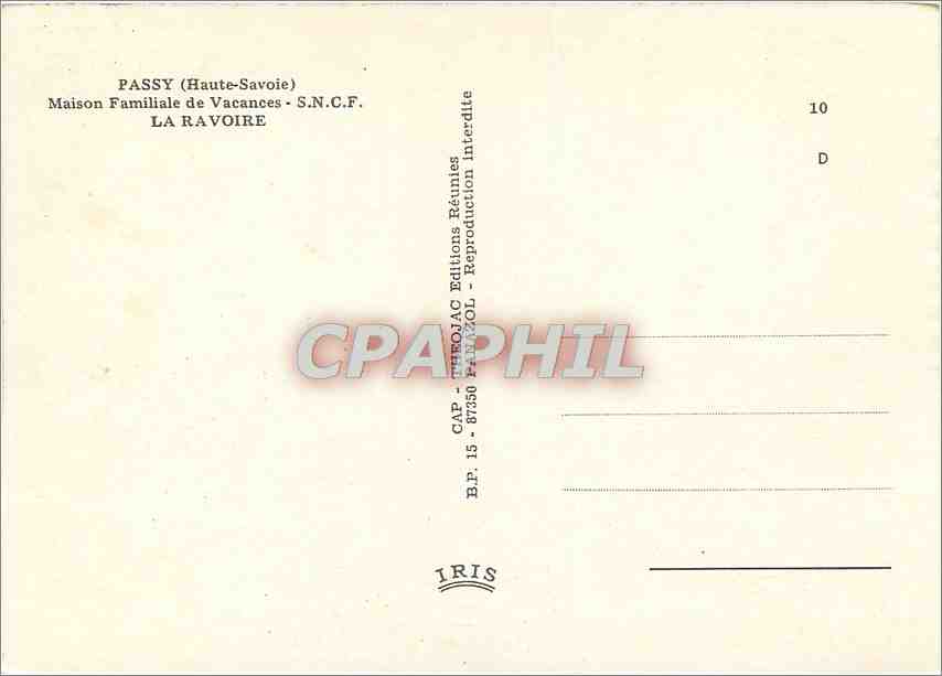 CPM Passy Haute Savoie Maison Familiale de Vacannes SNCF La Ravoire  — Rückseite