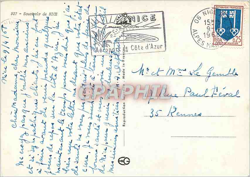 CPM Souvenir de Nice  — Verso