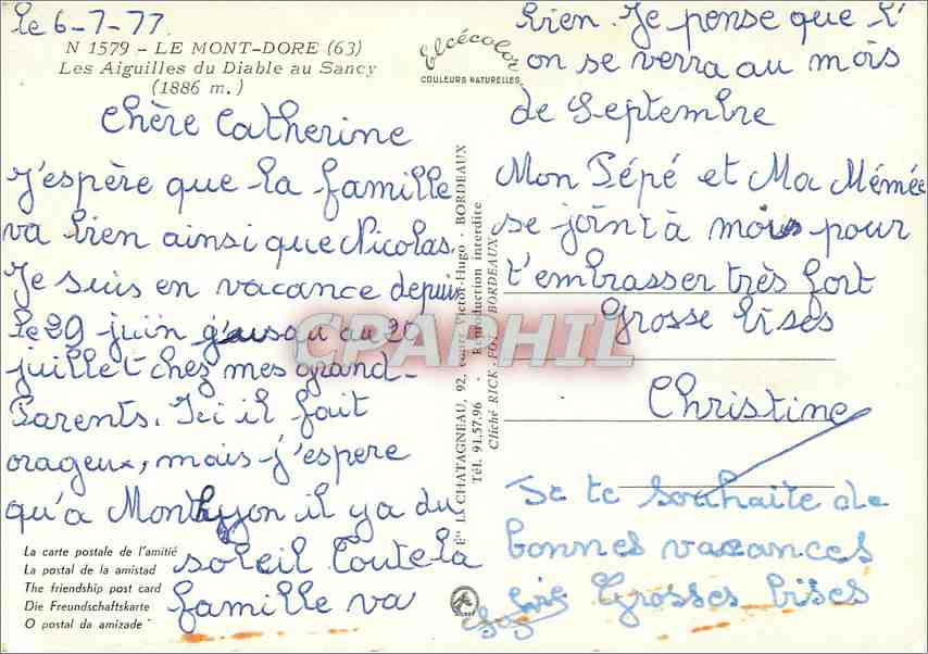 CPM Le Mont Dore Les Aiguilles du Diable au Sancy  — Verso