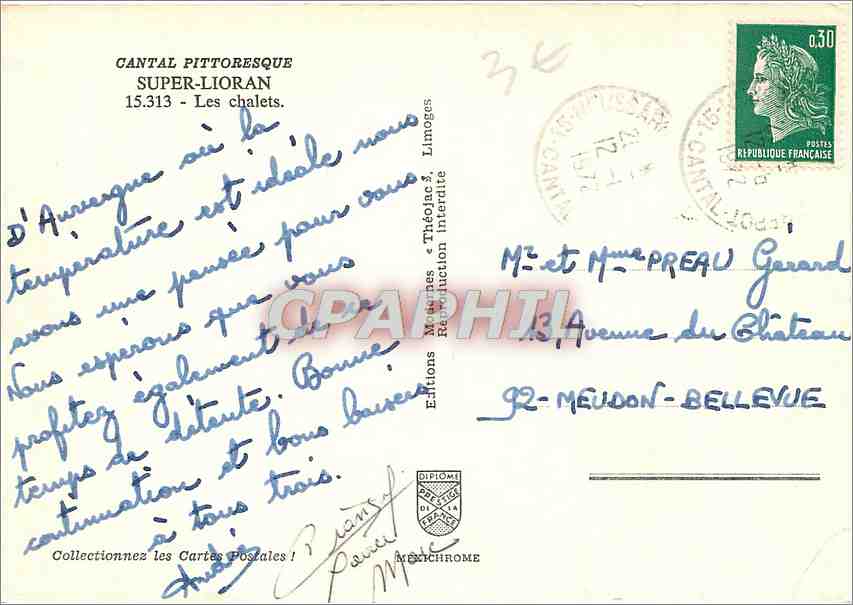 CPM Super Lioran Les Chalets  — Verso