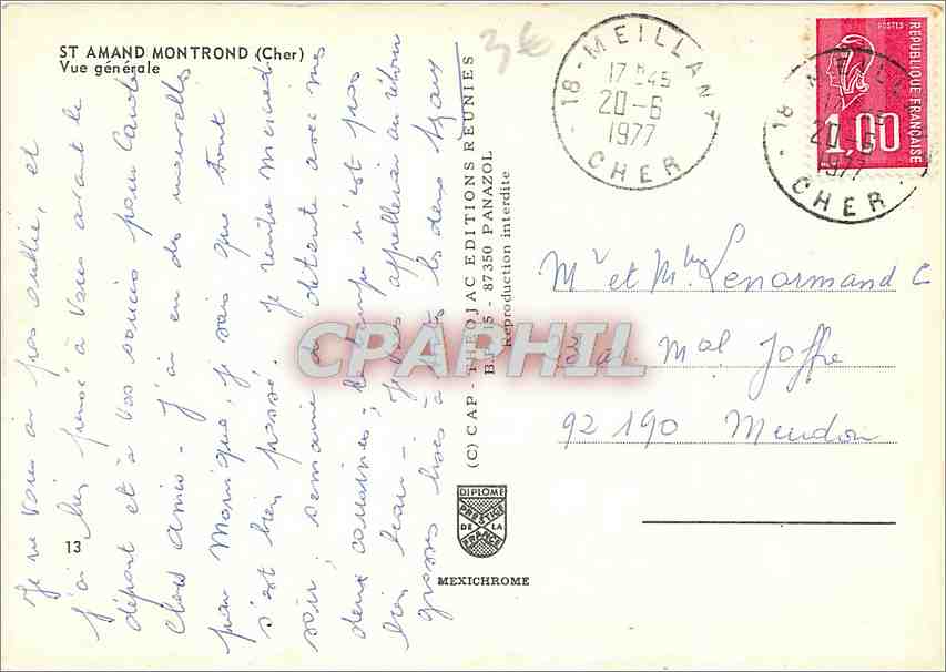 CPM St Amand Montrond Cher Vue generale  — Verso