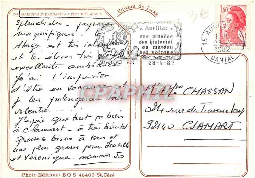 CPM Maison Auvergnate au Toit de Lauzes  — Rückseite