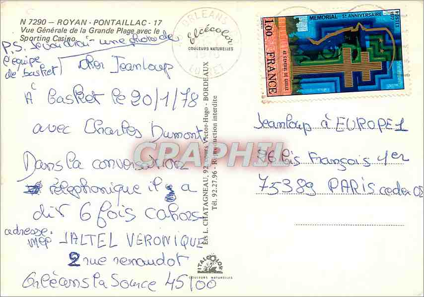 CPM Royan Pontaillac Vue Generale de la Grande Plage avec le Sporting Casino  — Rückseite