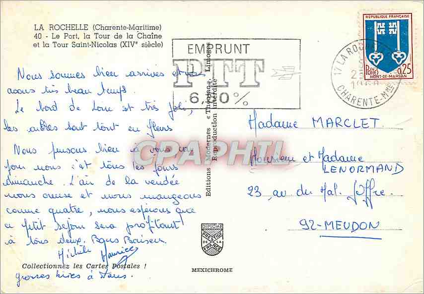 La Rochelle - Le Port de la Chaîne et la Tour Saint-Nicolas (XIVe siècle) — Éditions Méxichrome, n° 40 — Verso