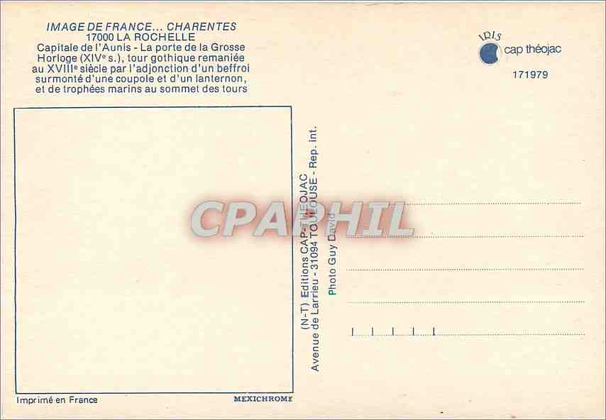 CPM La Rochelle Capitale de l'Aunis La Porte de la Grosse Horloge  — Rückseite