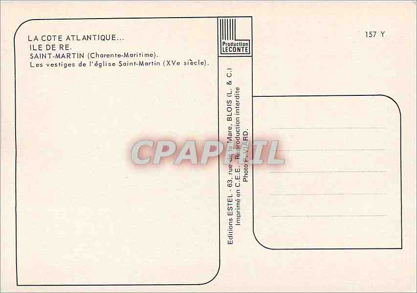 CPM La Cote Atlantique Ile De Re Saint Martin Charente Maritime  — Back