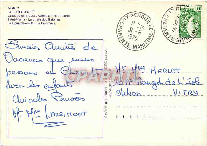 CPM Amities de I'Ile de Re  — Back