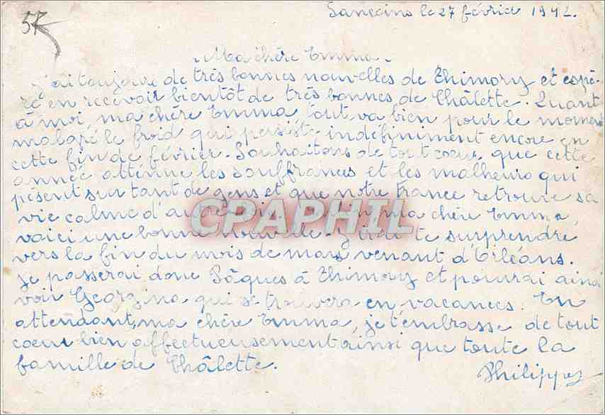 Entier Postal Petain 80c Sancoins pour Chalete sur Loing Harry — Rückseite