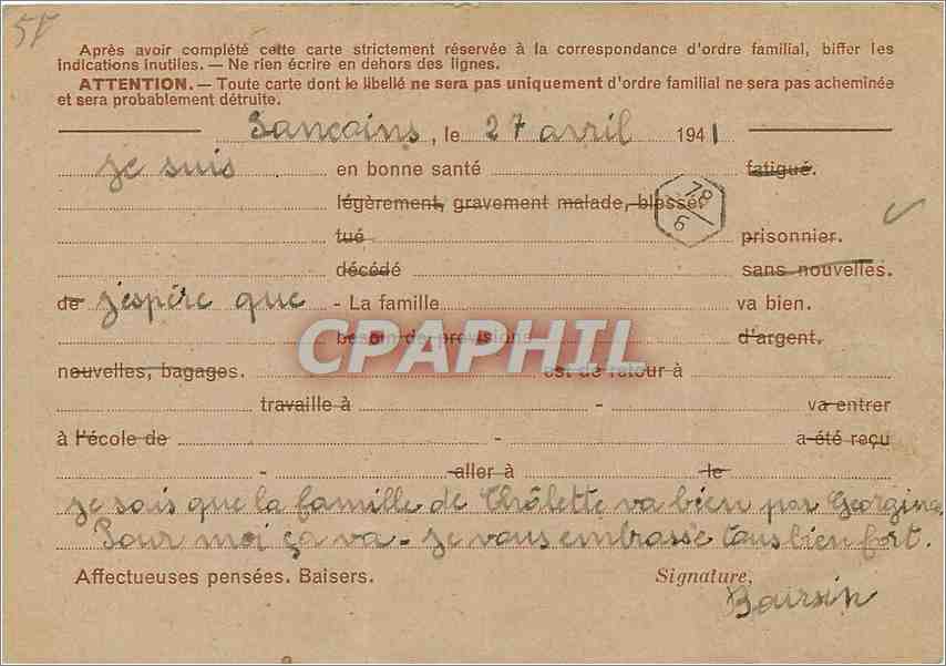 Entier Postal Iris Sancoins pour Harry Chalette sur Loing — Rückseite