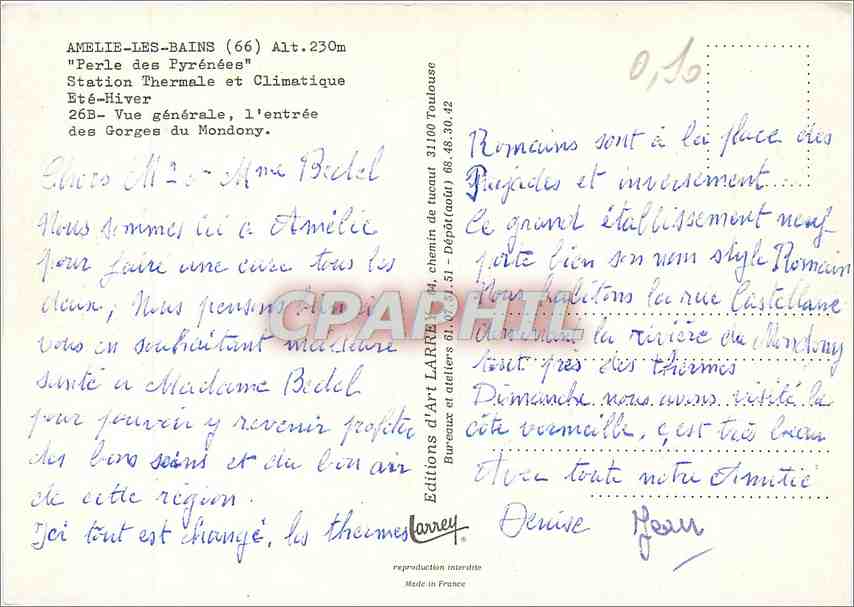 CPM Amelie les Bains Perle des Pyrenees  — Rückseite