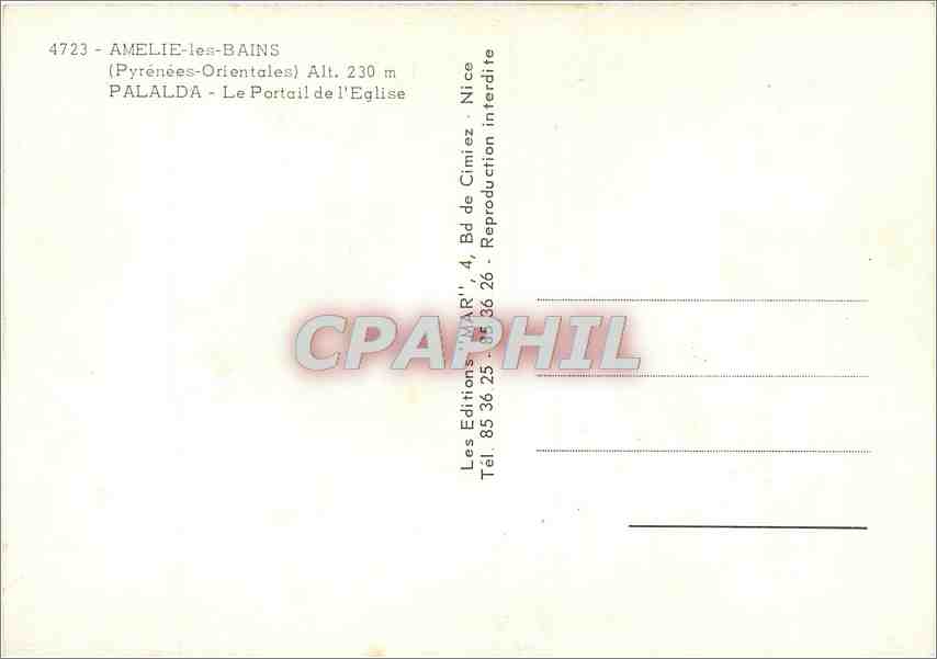 CPM Amelie les Bains Pyrenees Orientales Palalda Le Portail de l'Eglise  — Rückseite