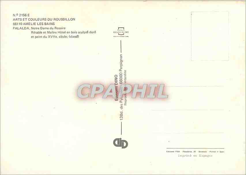 CPM Amelie les Bains Palalda Notre Dame du Rosaire  — Verso