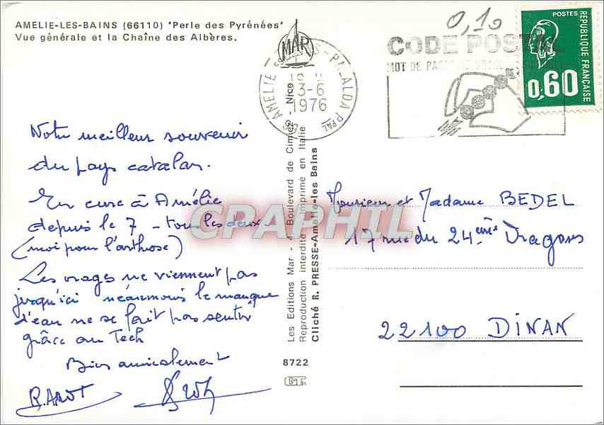 CPM Amelie les Bains Perle des Pyrenees Vue generale et la Chaine des Alberes  — Rückseite