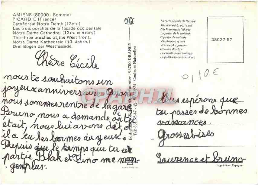 CPM Amiens Picardie France  — Rückseite