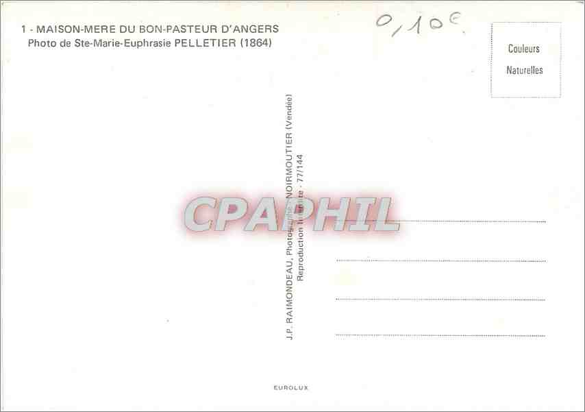 CPM Maison Mere du Bon Pasteur d'Angers Ste Marie Euphrasie Pelletier — Rückseite