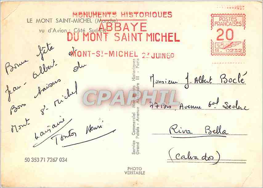 Mont Saint-Michel — Luftbild von der Südostseite — Service Commercial Monuments Historiques — Rückseite