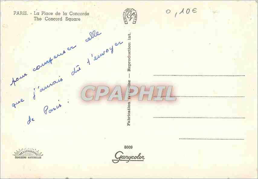 CPM Paris La Place de la Condorde  — Rückseite