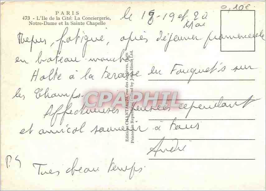 CPM Paris L'lle de la Cite La Conciergerie Notre Dame et la Sainte Chapelle  — Rückseite