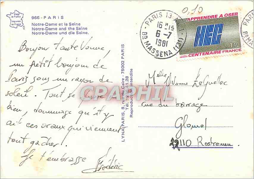 CPM Paris Notre Dame et la Seine  — Verso