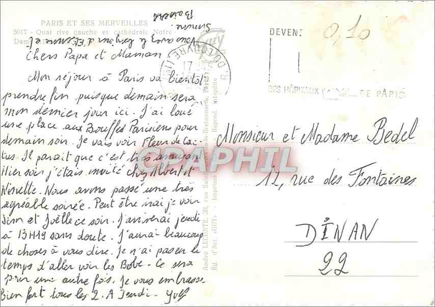 CPM Paris Quai rive gauche et cathedrale Notre Dame  — Rückseite