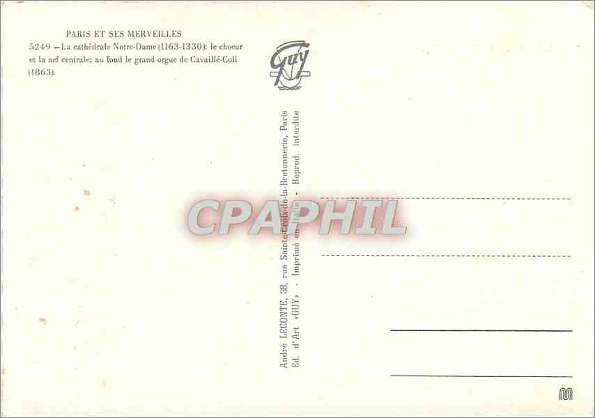 CPM Paris La cathedrale Notre Dame le choeur et la nef centrale au fond le grand orgue de Cavaille C — Rückseite