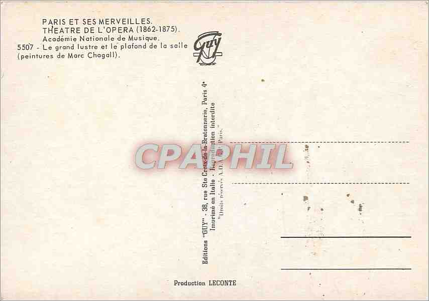 CPM Paris Theatre de l'Opera Academie Nationale de Musique  — Rückseite