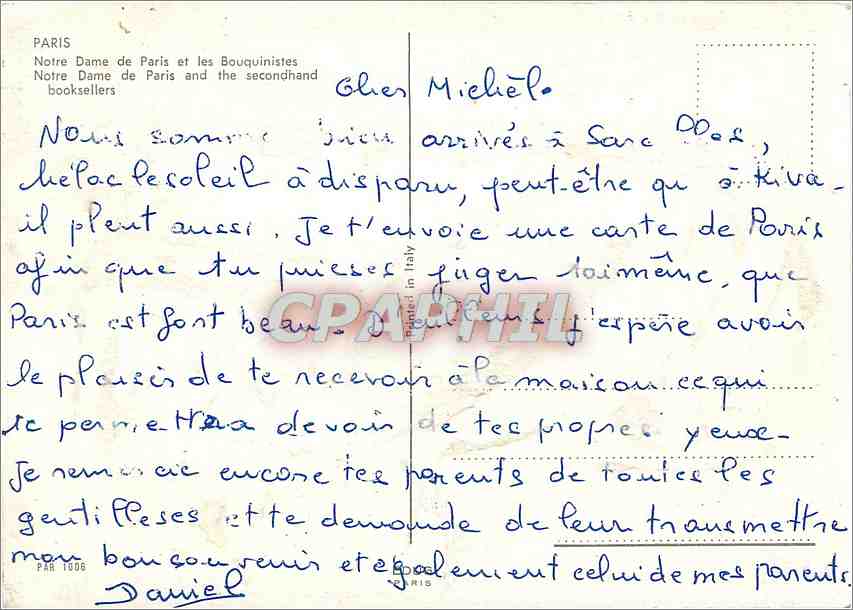 CPM Paris Notre Dame de Paris et les Bouquinistes  — Rückseite