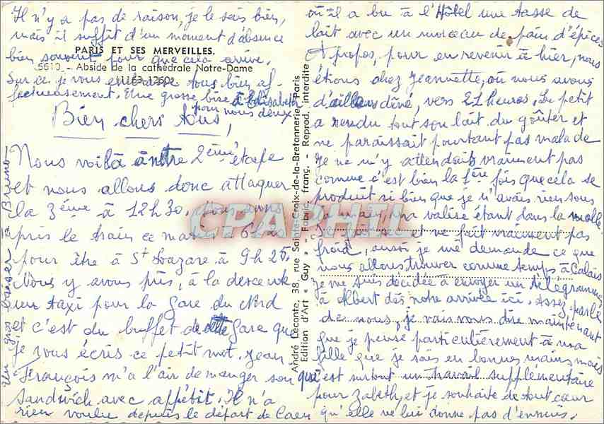 CPM Paris Abside de la Cathedrale Notre Dame  — Verso