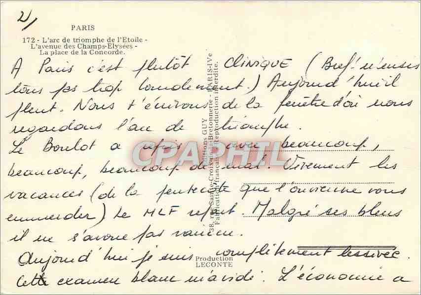 CPM Paris L'arc de triomphe de l'Etoile L'avenue des Champs Elysees  — Verso