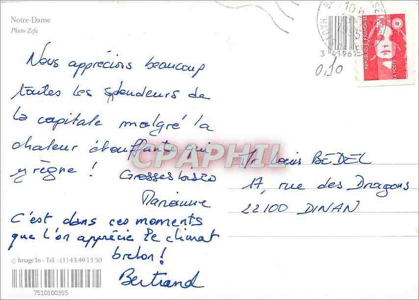 CPM Paris Notre Dame  — Verso