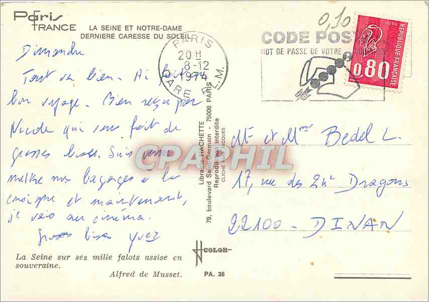 CPM Paris La Seine et Notre Dame Derniere caresse du soleil  — Rückseite