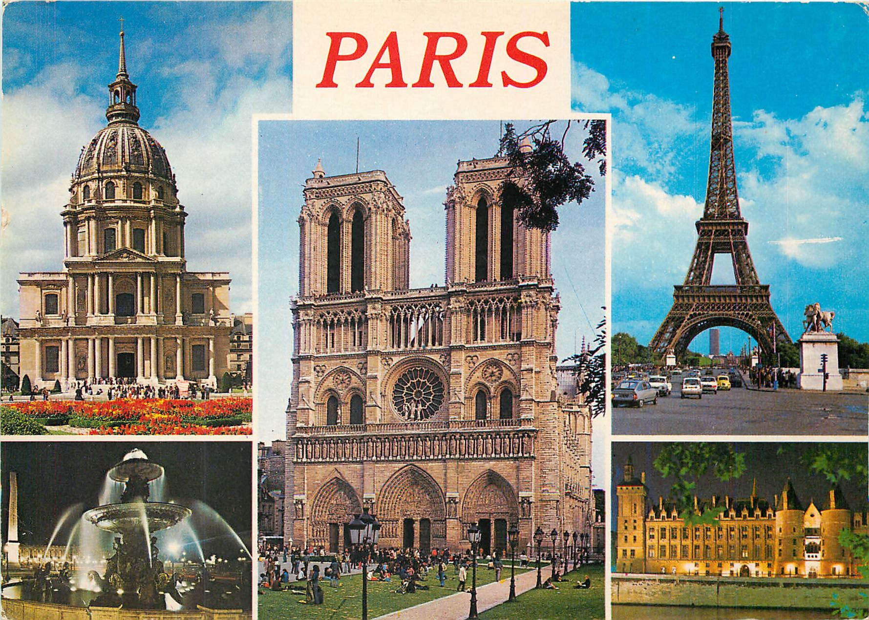 CPM Paris Dome des Invalides Place de la Concorde Notre Dame Tour Eiffel Conciergerie 