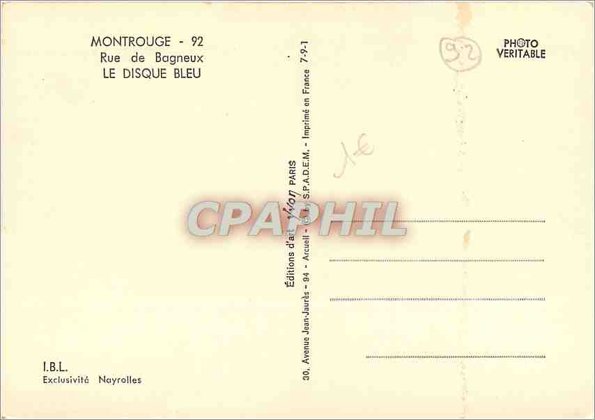 CPM Montrouge Rue de Bagneaux Le Disque Bleu  — Rückseite