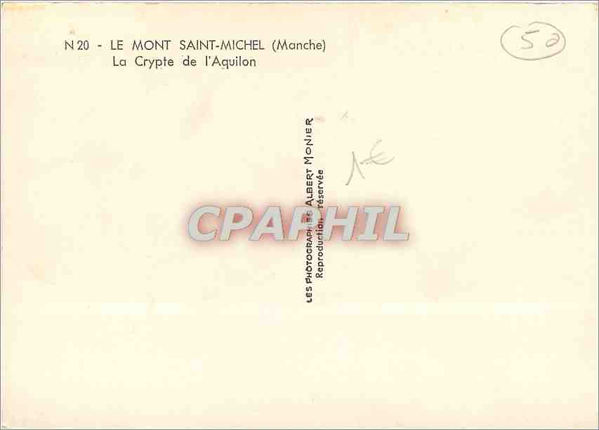 CPM Le Mont Saint Michel Manche La Crypte de l'Aguilon  — Rückseite