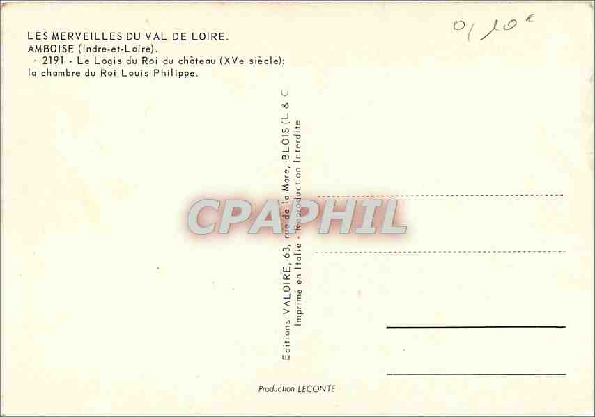 CPM Amboise Indre et Loire Le Logis du Roi du Chateau la chambre du Roi Louis Philippe  — Rückseite
