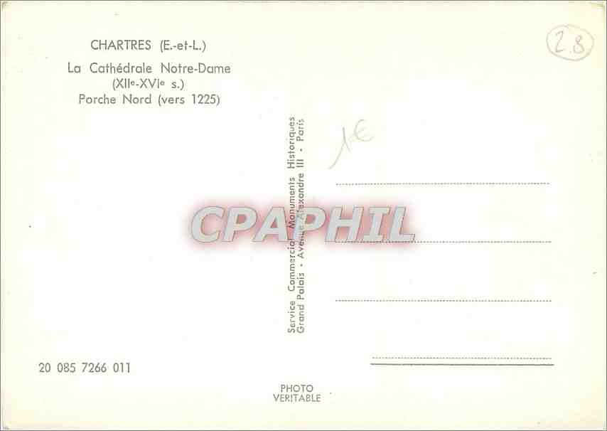 CPM Chartres E et L La Cathedrale Notre Dame Porche Nord  — Verso