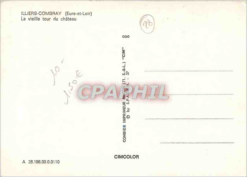 CPM Illiers Combray Eure et Loir La vieille tour du chateau  — Rückseite