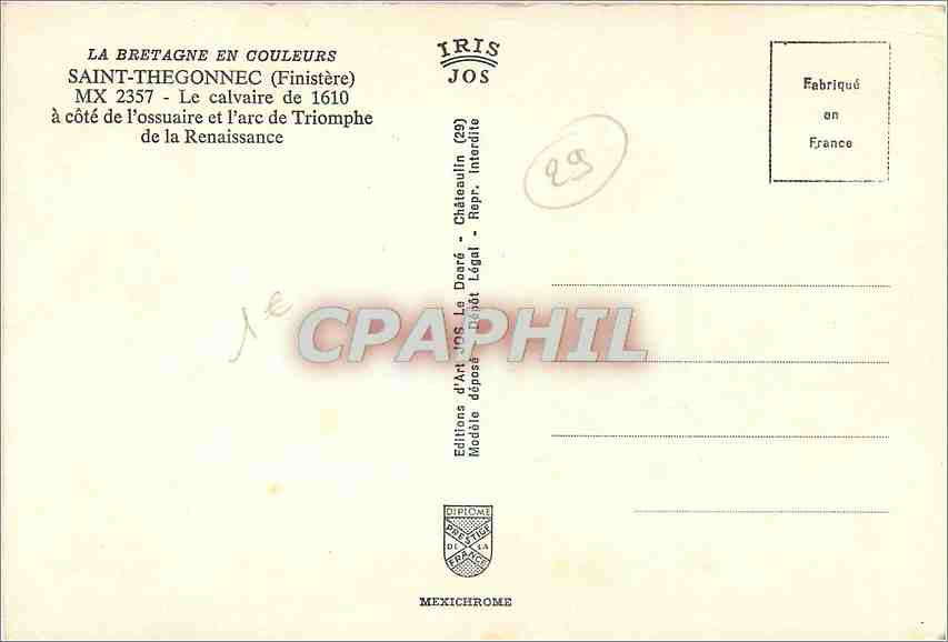 CPM Saint Thegonnec Finistere Le calvaire a cote de l'ossuaire et l'arc de Triomphe de la Renaissanc — Back