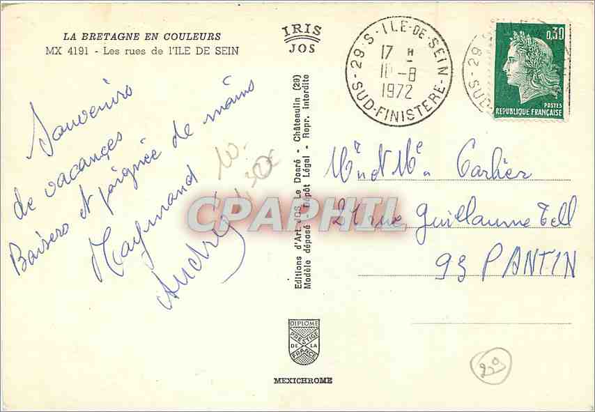CPM La Bretagne en Couleurs Les rues de L'Ile de Sein  — Rückseite