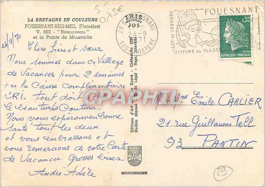 Fouesnant-Beg-Meil — 'Renouveau' — Éditions d'Art Jos — Verso