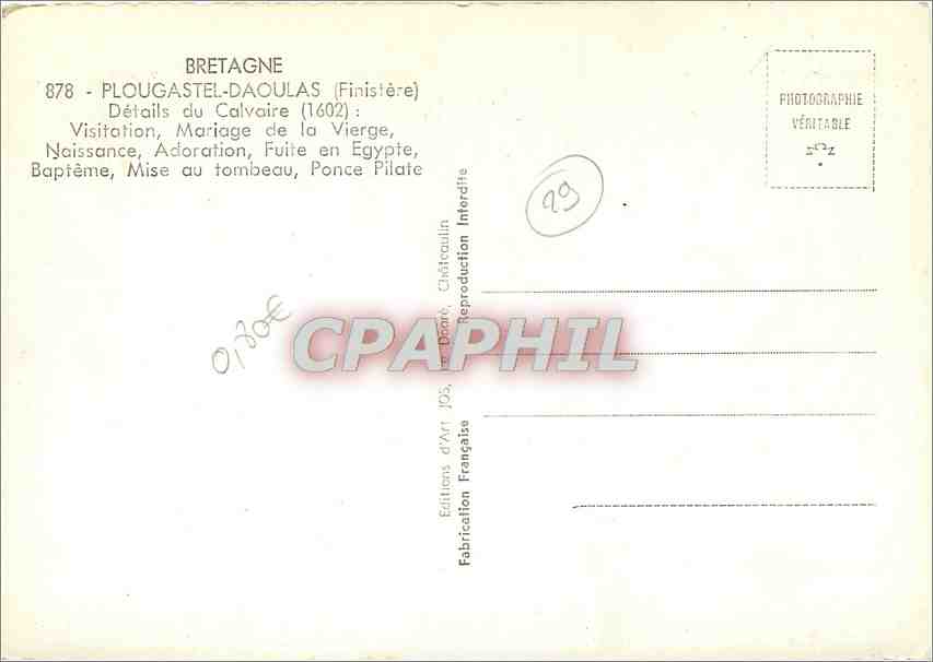 CPM Plougastel Daoulas Finistere Details du Calvaire Visitation Marige de la Vierge  — Rückseite