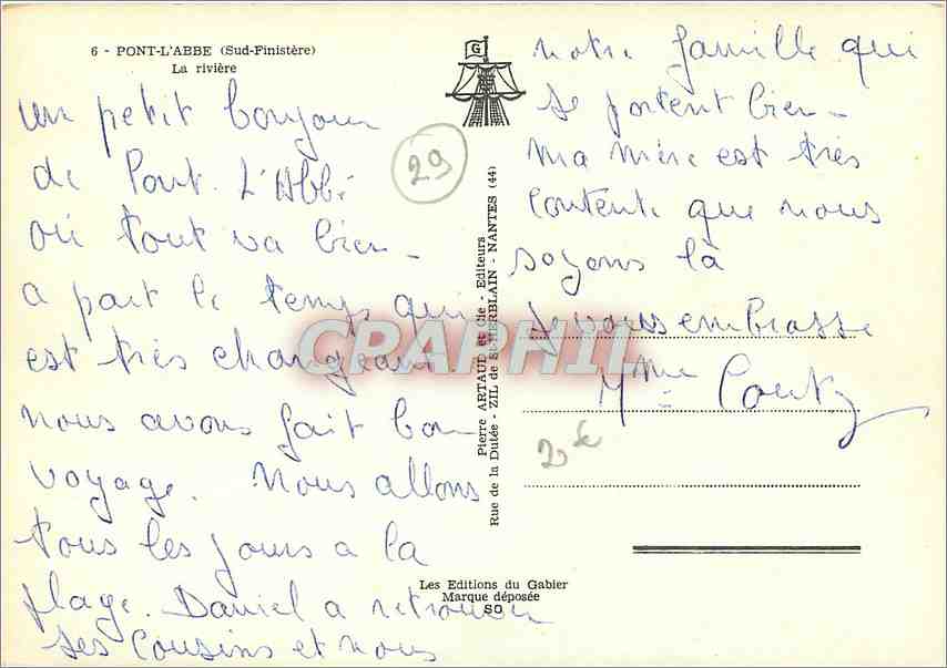 CPM Pont l'Abbe Sud Finistere La riviere  — Rückseite
