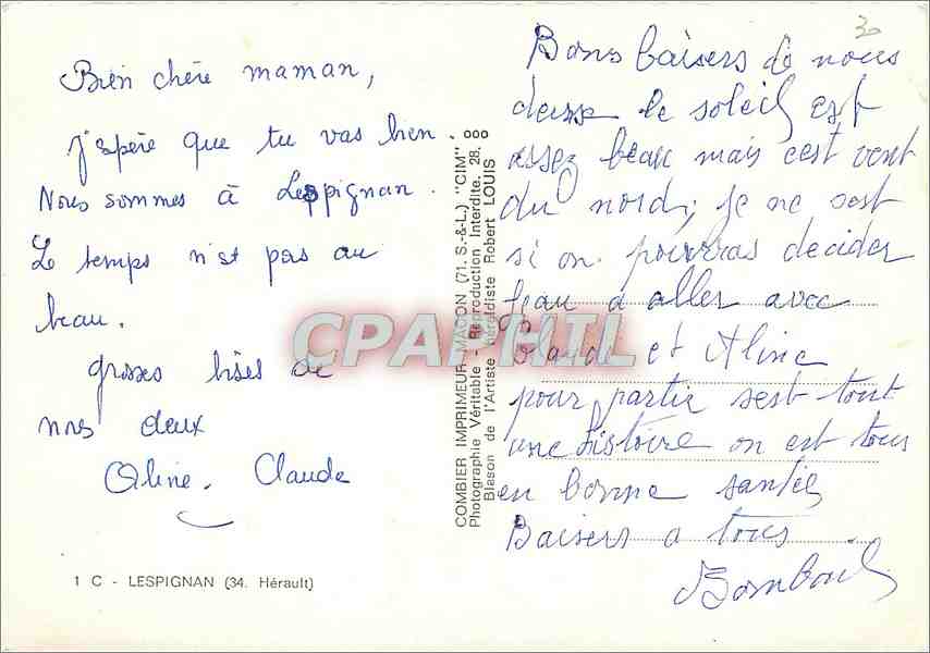 CPM Lespignan Herault  — Rückseite