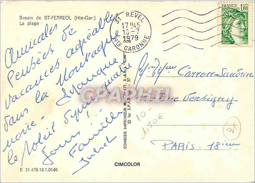 CPM Bassin de St Ferreol Hte Gar La plage  — Rückseite