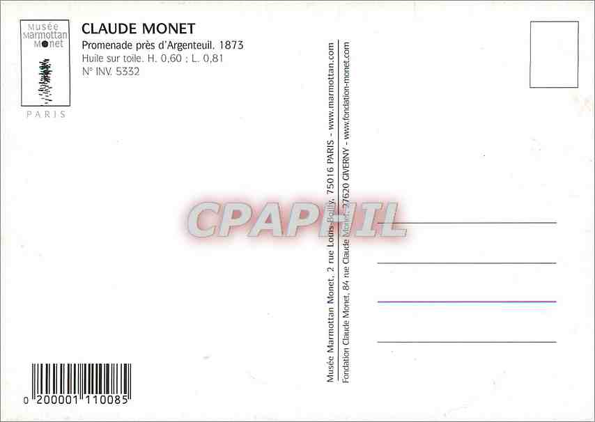CPM Claude Monet Promenade pres d'Argenteuil  — Verso