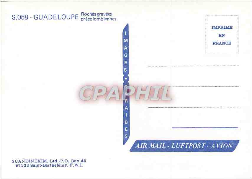 CPM Guadeloupe Roches gravees precolombiennes  — Rückseite