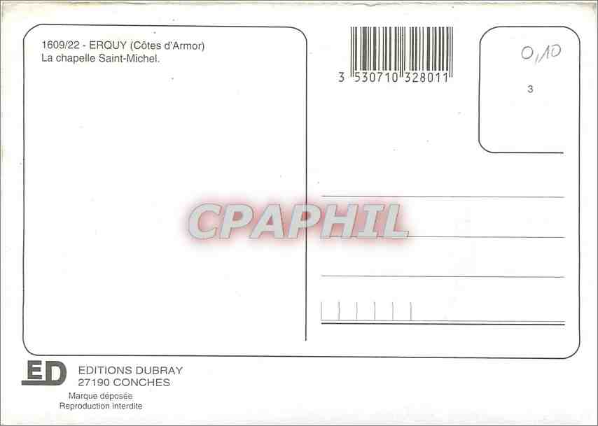 CPM Erquy Cotes d'Armor La chapelle Saint Michel  — Verso