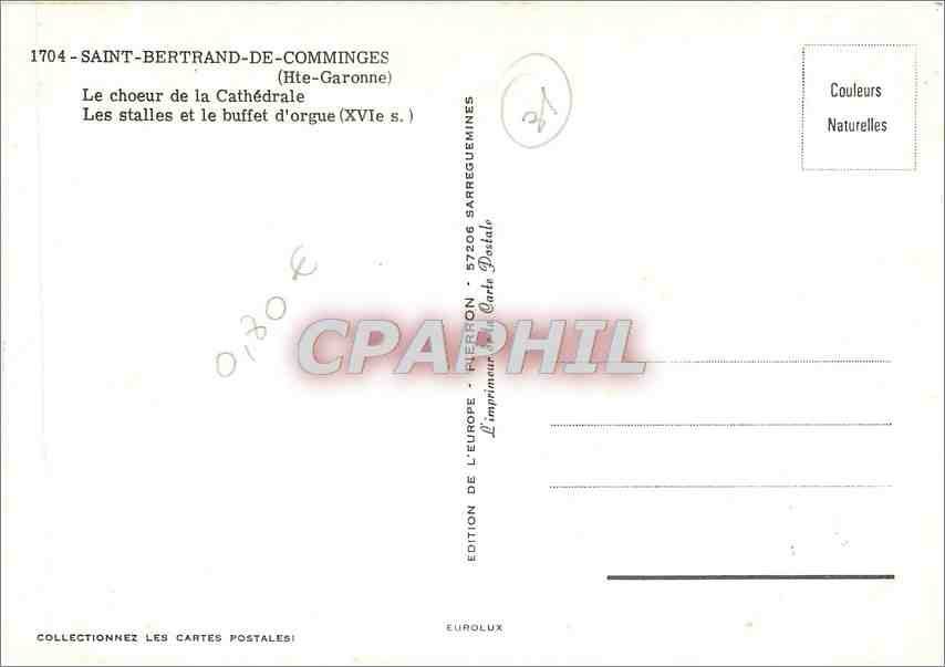 CPM Saint Bertrand de Comminges Hte Garonne Le choeur de la Cathedrale Les stalles et le buffet d'or — Verso