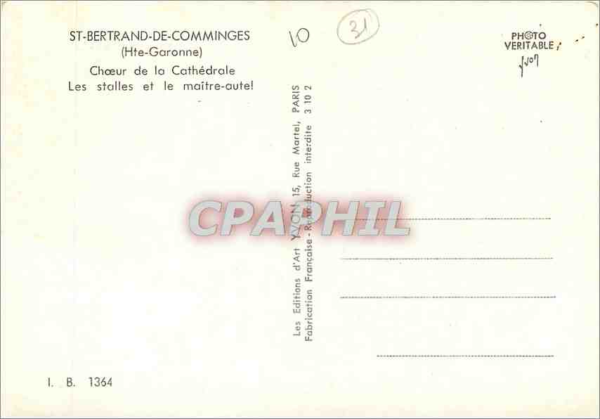 CPM St Bertrand de Comminges Hte Garonne Choeur de la Cathedrale Les stalles et le maitre autel  — Rückseite